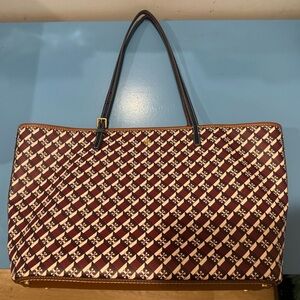 Tory Burch Geo Logo Top Zip Tote Crimson Canvas Tote Shoulder Bag $398